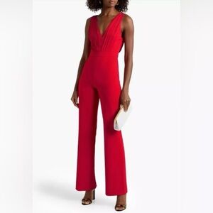 Alice + Olivia Gale Deep V Poppy Red Jumpsuit
